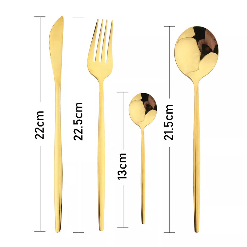 DEKOFIN™  24Pcs Black Handle Golden Cutlery Set